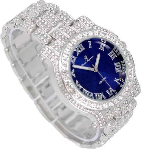 Miniatura 72 de Charles Raymond Bling-ed Out Ultimate Hip Hop Royalty Reloj para hombre con número romano de fácil lectura o indicadores de tiempo de diamantes