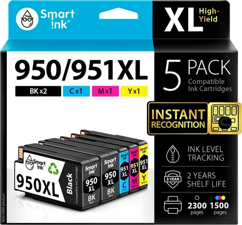 Smart Ink Cartuchos de tinta compatibles de repuesto para HP 950XL 951XL 950 XL 951 XL 5 unidades combo (2 negro y 1 cian 1 magenta 1 amarillo) para