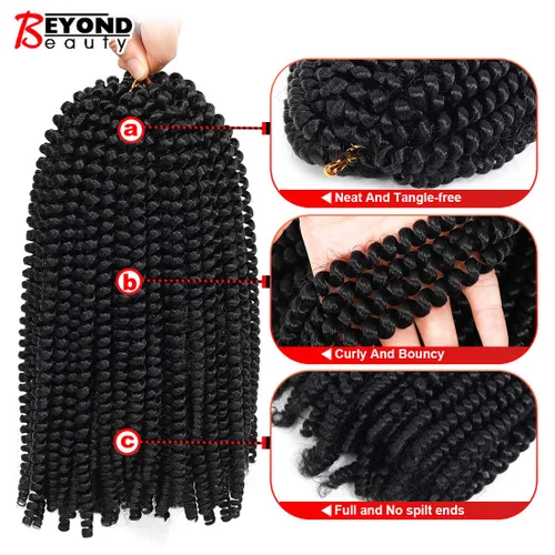 Miniatura 4 de Beyond Beauty - Trenzas de ganchillo con rizos de primavera de 12 pulgadas para Butterfly Locs Bomb Twist Crochet Hair Beyond Beauty Ombre colores 1b