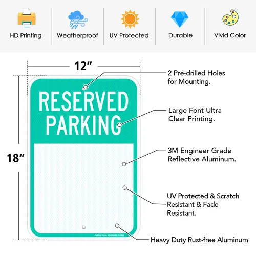 Miniatura 2 de Faittoo Letreros de estacionamiento reservados en blanco, paquete de 4 letreros de aluminio reflectantes de 18 x 12 pulgadas, de grado ingeniero