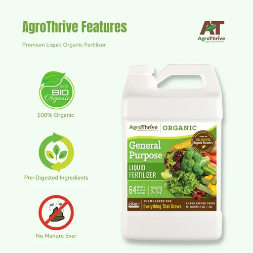 Miniatura 3 de AgroThrive Fertilizante líquido orgánico multiusos - 3-3-2 NPK (ATGP1320) (2.5 galones) para césped, verduras, invernaderos, hierbas y todo lo demás