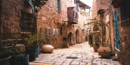 Miniatura 8 de BELECO Telón de fondo de tela de 5 x 3 pies, diseño de calle de la ciudad vieja, Israel, casas de piedra, macetas, nostalgia, fotos, fondo