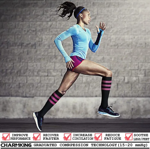 Miniatura 29 de CHARMKING - Calcetines de compresión para mujeres y hombres (3 pares), 15-20 mm Hg, el mejor apoyo para atletismo, running o ciclismo, mejora