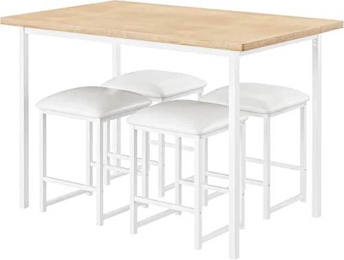 Miniatura 8 de VECELO Mesa y sillas de cocina para 4, juego de comedor con sillas/taburetes de poliuretano, marco de metal resistente, mesa de madera, diseño que