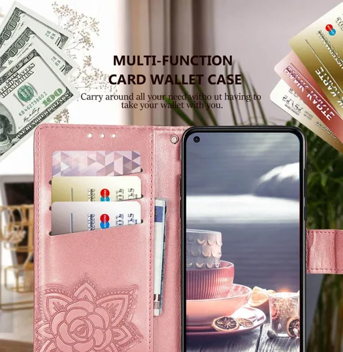 Miniatura 4 de Funda para Motorola Moto G Stylus 5G 2021, funda protectora de piel sintética en relieve de mariposa con función atril, ranuras para tarjetero, Azul
