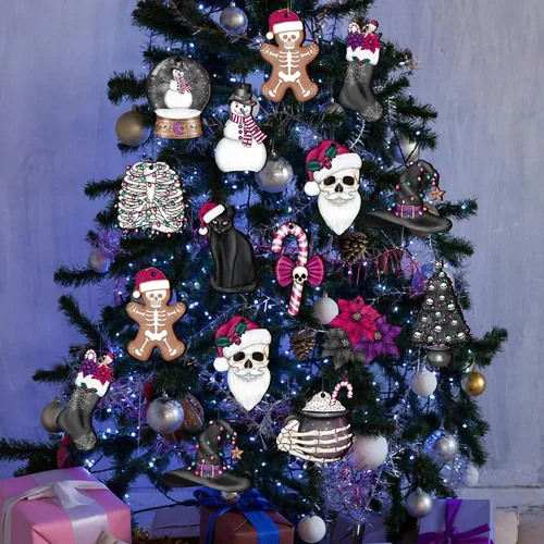 Miniatura 5 de Maitys 36 adornos de Navidad de terror espeluznantes, decoraciones de árbol de Papá Noel, pan de jengibre, muñeco de nieve, recortes de madera