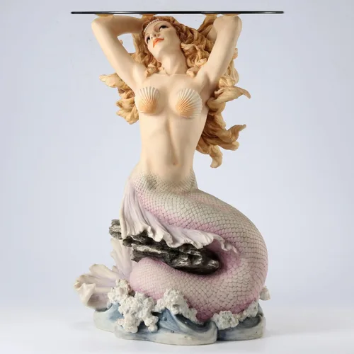 Miniatura 5 de Veronese Design 23 1/4 pulgadas de alto sirena de la cala redonda de cristal de la escultura de resina de la mesa de cristal pintado a mano acabado