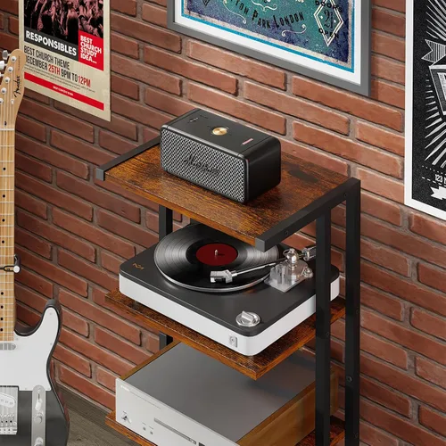 Miniatura 4 de X-cosrack Soporte multimedia AV pequeño de 4 niveles de 16.5 pulgadas, versión estrecha, estantes de esquina de madera, gabinete estéreo, soporte