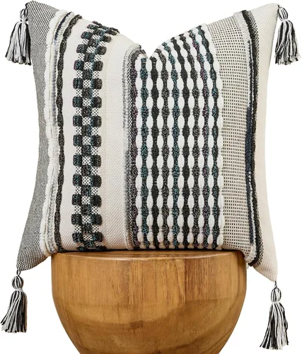 Miniatura 25 de AmHoo - Fundas de almohada de 18 x 18 pulgadas con borlas, fundas de almohada decorativas tejidas con textura de chenilla estilo boho para sofá