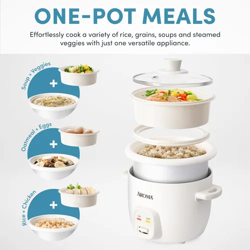 Miniatura 2 de AROMA® CoreCoat - Arrocera con cesta emergente para cocinar al vapor (4 tazas cocinadas, 2 tazas sin cocinar)