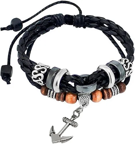 Miniatura 35 de Suyi brazalete ajustable con varias capas, de cuero tejido trenzado con cruz. Pulsera tipo esclava.