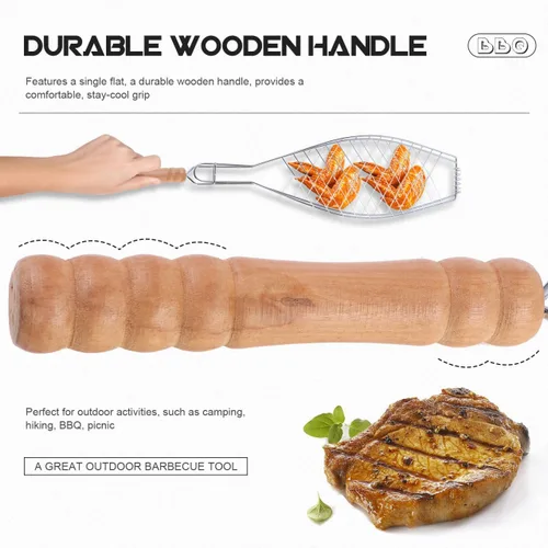 Miniatura 9 de UPKOCH Cesta de 2 piezas, acero inoxidable, estante plegable para asar pescados, red de clip de barbacoa a la parrilla para carne, bistec