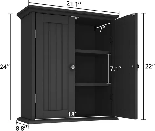 Miniatura 3 de Botiquín ChooChoo de baño para pared, gabinete de almacenamiento que ahorra espacio sobre el inodoro, botiquín de medicina con 2 puertas y estantes