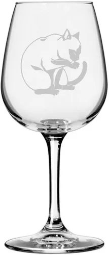 Miniatura 42 de Copa de vino de 12.75 onzas con temática de gato abisinio grabada para todo uso