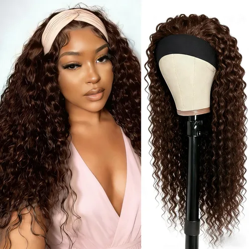 Miniatura 51 de XSY: Peluca de diadema de cabello humano de onda profunda sin pegamento, sin encaje frontal, peluca de diadema rizada, lista para usar y llevar