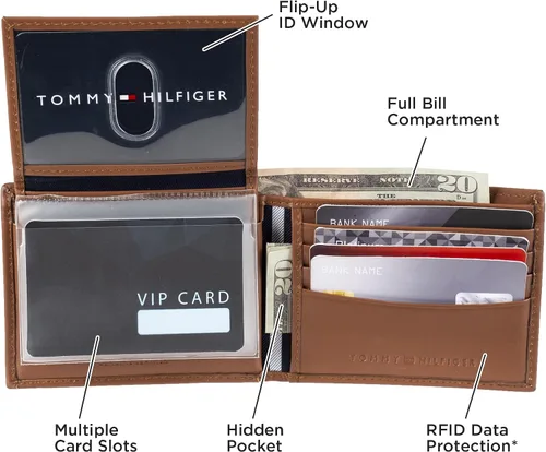 Miniatura 83 de Tommy Hilfiger Cartera de piel auténtica para hombre con ventana de identificación y múltiples ranuras para tarjetas