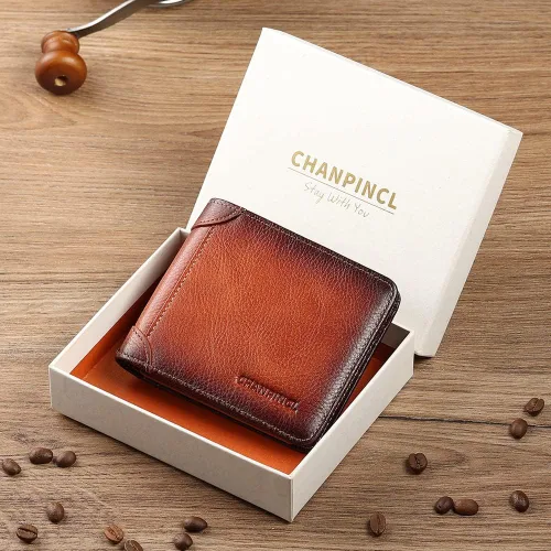 Miniatura 24 de Billetera de piel triple con bloqueo RFID para hombre con 2 ventanas de identificación, 2 compartimentos para efectivo, 6-8 ranuras para tarjetas