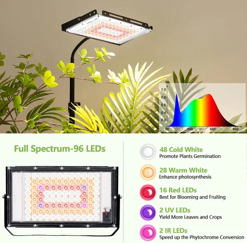 Miniatura 4 de LBW Luces de cultivo de pie para plantas de interior, 96 luces LED de cultivo de plantas de espectro completo, lámpara de cultivo de piso mejorada