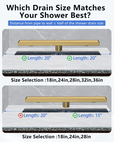 Miniatura 5 de YEFU Drenaje de ducha lineal dorado para baño: drenaje de ducha de 24 pulgadas con rejilla de inserción de azulejos, drenaje lineal rectangular