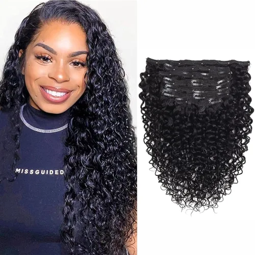 Miniatura 12 de Extensiones de cabello rizado kinky con clip para mujeres negras 14 pulgadas 2# marrón oscuro extensiones de cabello rizado con clip cabello humano