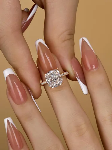 Miniatura 39 de Anillo de compromiso de corte cojín de 4 quilates para mujer, piedra blanca/amarilla grado 5A, circonita cúbica S925, plata, amarillo/blanco/oro rosa