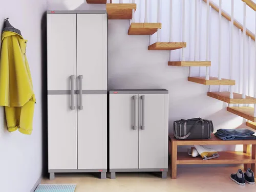 Miniatura 5 de Keter - Armario de almacenamiento con puertas y estantes para la lavandería, garaje, accesorios de baño, armario y organización del hogar, blanco