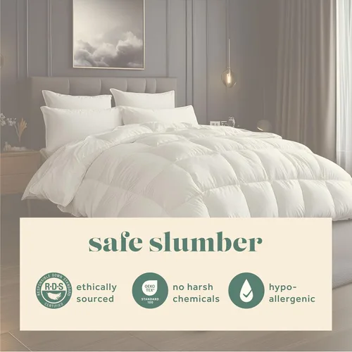 Miniatura 4 de ComfyDown Edredón blanco de plumón de ganso, fabricado en Estados Unidos, funda de edredón 100% algodón egipcio de 400 hilos, 650+ potencia