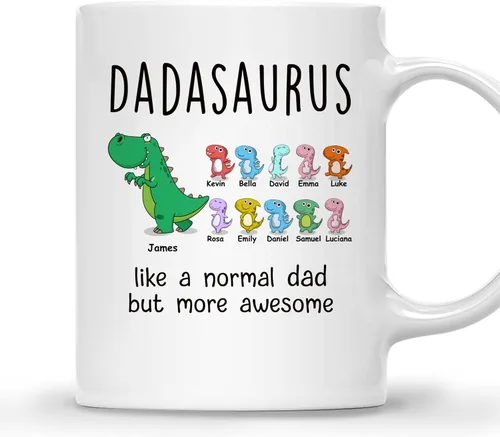 Miniatura 11 de Gossby DADASAURUS - Taza de café personalizada para papá, regalo personalizado para papá de un niño, hija, hijo, esposa con nombres, divertido día 2