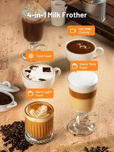 Miniatura 6 de Keenstar Espumador de leche eléctrico, vaporizador de leche automático 4 en 1, máquina de espuma caliente o fría para café con leche, capuchino