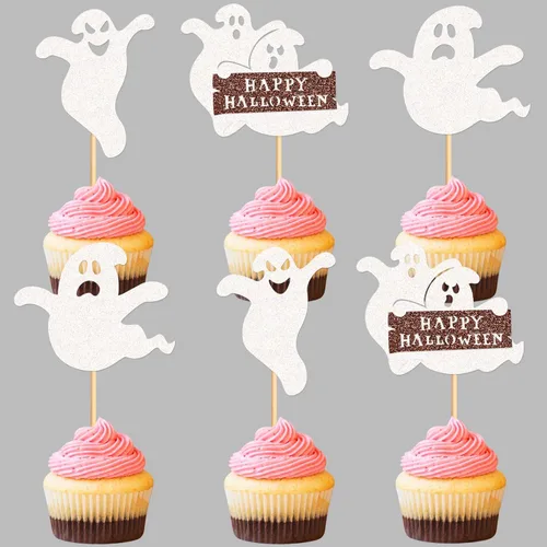Miniatura 11 de 24 piezas de Halloween Baby Boo Cupcake Toppers Boo Ghost Cupcake Picks Baby Shower Halloween Boy Girl First Birthday Party Decoración Suministros