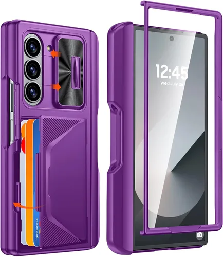 Miniatura 8 de CENMASO - Funda para Samsung Galaxy Z Fold 6 con soporte para bolígrafo S, tarjetero y cubierta para cámara deslizante, protección de bisagra