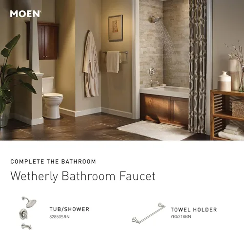 Miniatura 8 de Moen Wetherly WS84855SRN - Grifo de baño de dos manijas de níquel cepillado con válvula incluida, instalación montada en cubierta de 3 agujeros