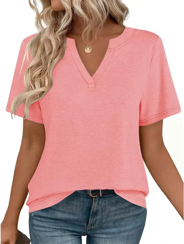 Miniatura 30 de Zeagoo Camisetas de manga corta con cuello en V para mujer, bonitas, elegantes, casuales, para negocios, trabajo, blusa