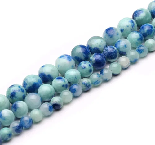 Miniatura 3 de Youngbling Cuentas de jade natural para hacer joyería, cuentas de piedra redondas pulidas y suaves de 8 mm de punto azul de jade para pulseras