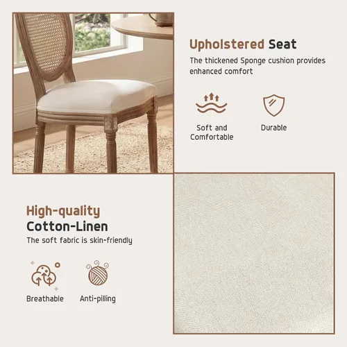 Miniatura 4 de Polar Aurora Juego de 2 sillas de comedor con respaldo cuadrado de tela beige con patas de madera maciza y marco para cocina francesa de campo