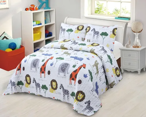 Miniatura 14 de Kids Zone Collection - Juego de colcha acolchada para niños y adolescentes, diseño de baloncesto y fútbol, azul marino y blanco, tamaño individual
