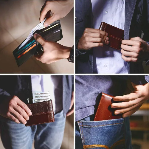 Miniatura 6 de Mens Wallet Slim Genuine Leather RFID Thin Bifold Wallets For Men Minimalist Front Pocket ID Window 12 Card Holders Gift Box