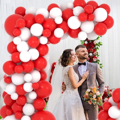 Miniatura 6 de Kit de arco de guirnalda de globos rojos y blancos, 122 globos blancos y rojos, globos de fiesta rojos y blancos para mujeres, cumpleaños, boda