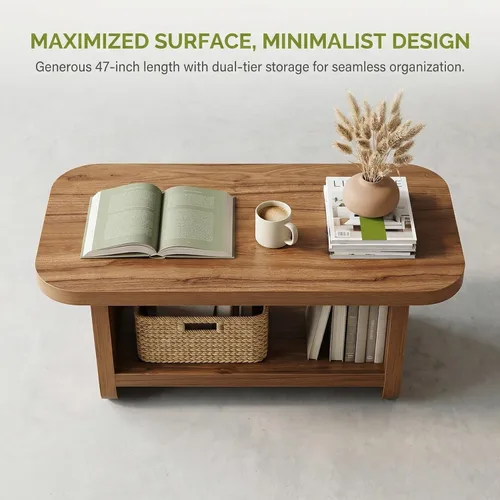 Miniatura 9 de LITTLE TREE Mesa auxiliar de madera, mesa central de 47.2 pulgadas con almacenamiento, mesas rectangulares modernas de granja para sala de estar