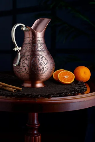 Miniatura 4 de DEMMEX The Pitcher - Jarra ayurveda de cobre macizo grabada a mano de cobre macizo de 0.039 pulgadas para agua potable, mula de Moscú, cóctel