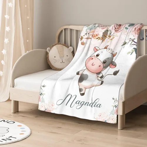 Miniatura 4 de Manta de bebé personalizada para niñas y niños pequeños, recién nacidos, regalos personalizados de vaca floral con nombre y texto, 40 x 30 pulgadas