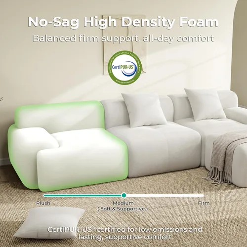 Miniatura 3 de LIKIMIO LumiCord 118" Tufted Modular Sectional Sofa with Ottoman, Modern L-Shaped Boneless Couch for Living Room, 26.8" Deep Seat, 18.1" High