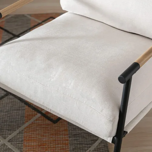 Miniatura 5 de Ya-Home Silla Decorativa de Mediados del Siglo, Silla Suave de Chenille con Patas de Metal Negro, Silla Tapizada de Ocio para Sala de Estar Beige