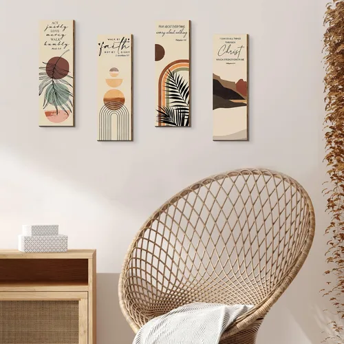 Miniatura 6 de Queekay - 4 piezas de arte cristiano para pared, decoración bohemia, versículo bíblico, decoración de pared, letrero colgante de madera, placa