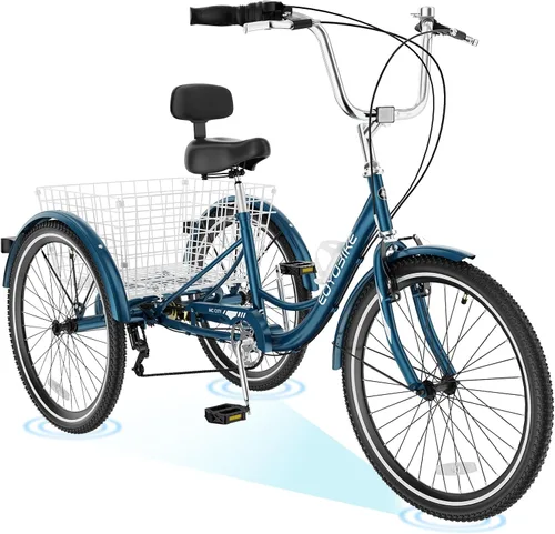Miniatura 16 de H&ZT Triciclo para adultos, bicicleta de 3 ruedas, triciclo crucero, con cambio de 7 velocidades, manilla de freno de estacionamiento, paso bajo