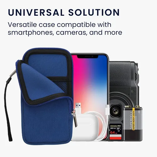 Miniatura 4 de kwmobile Bolsa de neopreno para teléfono tamaño XL - 6.7/6.8 pulgadas - Funda universal para celular con cremallera, correa para la muñeca