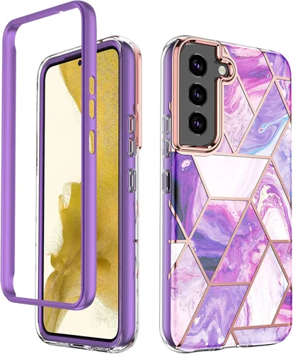 Miniatura 8 de Asuwish Funda de teléfono para Samsung Galaxy S22 5G, híbrida, de lujo, lindo mármol, a prueba de golpes, cuerpo completo, duro, resistente, Rosado