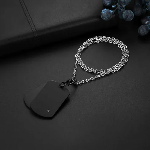 Miniatura 5 de Cupimatch Collar con colgante de doble etiqueta de perro de acero inoxidable estilo ejército para hombre con cadena de 22 pulgadas, plata