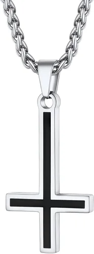 Miniatura 34 de PROSTEEL Satanic Jewelry Upside Down Cross Necklace for Men Women, 316L Stainless Steel/925 Sterling Silver Inverted Cross/Leviathan Cross Pendant