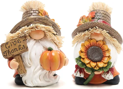 Miniatura 8 de Hodao 3 gnomos de calabaza de Acción de Gracias, hechos a mano, elfo sueco Tomte para decoración de otoño, regalo de decoración de Acción